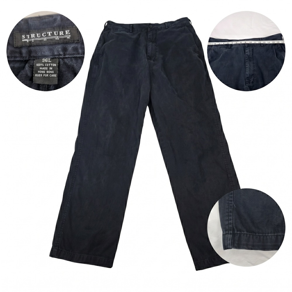 Vintage Structure Pants 36x30 Faded Black‎ Baggy Cotton Chino Workwear Hong Kong